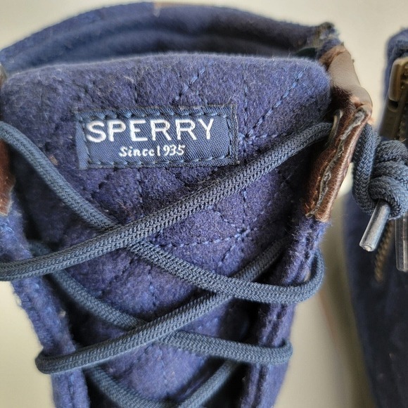 Sperry Saltwater Quilted Wedge Tide Wool Blue Brown Duck Boots Women Size 7 - Picture 4 of 14